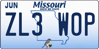 MO license plate ZL3W0P