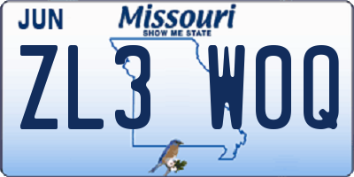 MO license plate ZL3W0Q