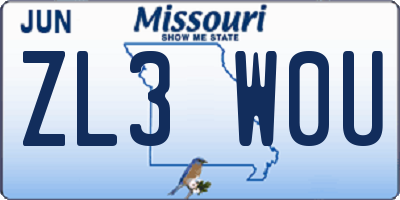 MO license plate ZL3W0U