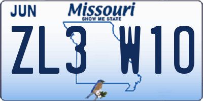 MO license plate ZL3W1O