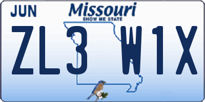 MO license plate ZL3W1X
