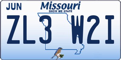 MO license plate ZL3W2I