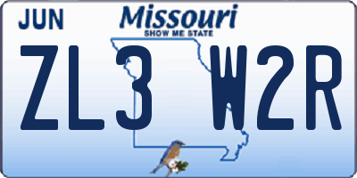 MO license plate ZL3W2R