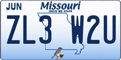 MO license plate ZL3W2U