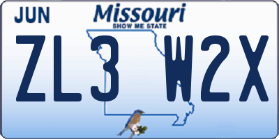 MO license plate ZL3W2X