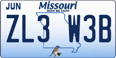 MO license plate ZL3W3B