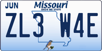 MO license plate ZL3W4E