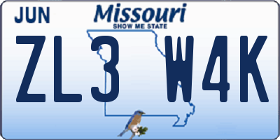 MO license plate ZL3W4K