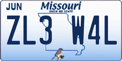 MO license plate ZL3W4L
