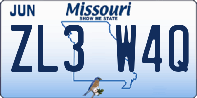MO license plate ZL3W4Q