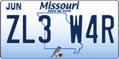MO license plate ZL3W4R