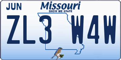 MO license plate ZL3W4W