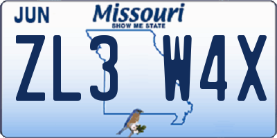 MO license plate ZL3W4X