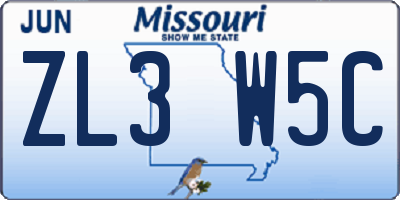 MO license plate ZL3W5C
