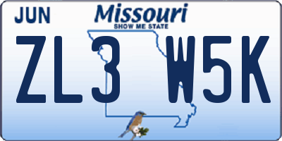 MO license plate ZL3W5K