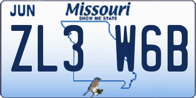MO license plate ZL3W6B