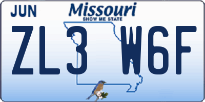 MO license plate ZL3W6F