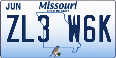 MO license plate ZL3W6K