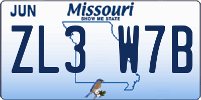 MO license plate ZL3W7B