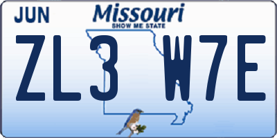 MO license plate ZL3W7E