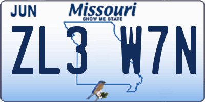 MO license plate ZL3W7N