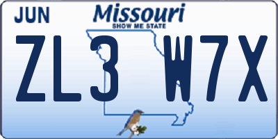 MO license plate ZL3W7X