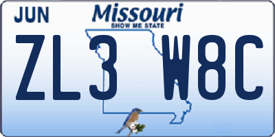 MO license plate ZL3W8C