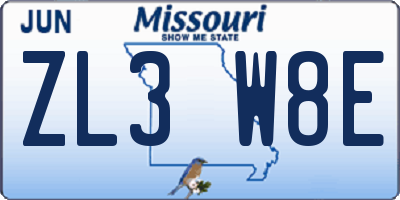 MO license plate ZL3W8E