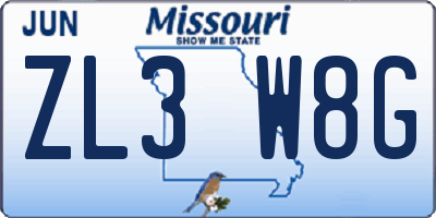 MO license plate ZL3W8G