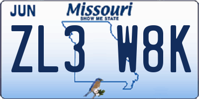 MO license plate ZL3W8K