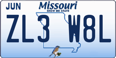 MO license plate ZL3W8L