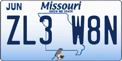 MO license plate ZL3W8N