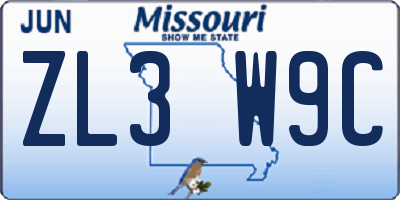 MO license plate ZL3W9C