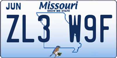 MO license plate ZL3W9F