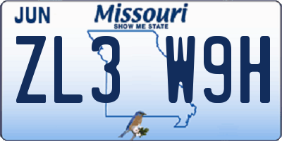 MO license plate ZL3W9H