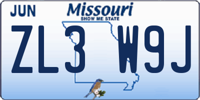 MO license plate ZL3W9J