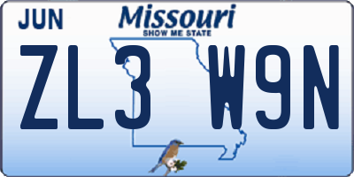 MO license plate ZL3W9N