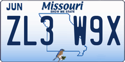 MO license plate ZL3W9X