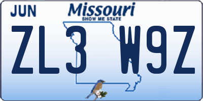 MO license plate ZL3W9Z