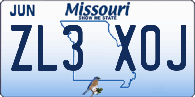 MO license plate ZL3X0J