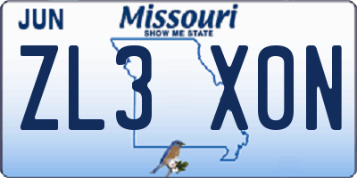 MO license plate ZL3X0N
