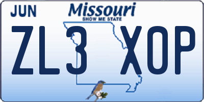 MO license plate ZL3X0P