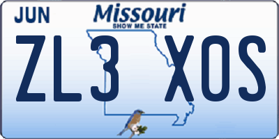 MO license plate ZL3X0S