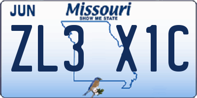 MO license plate ZL3X1C