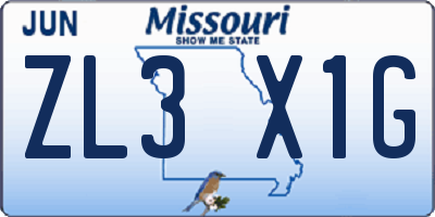 MO license plate ZL3X1G