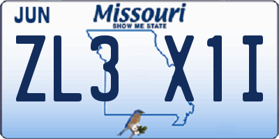 MO license plate ZL3X1I