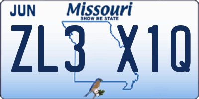 MO license plate ZL3X1Q