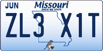 MO license plate ZL3X1T