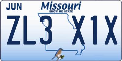 MO license plate ZL3X1X