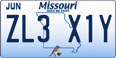 MO license plate ZL3X1Y